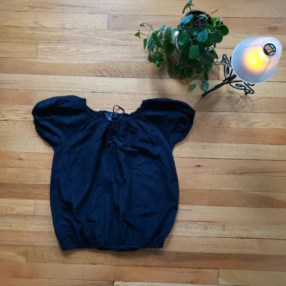 Renaissance Black Silk Cotton Women's Peasant Blouse